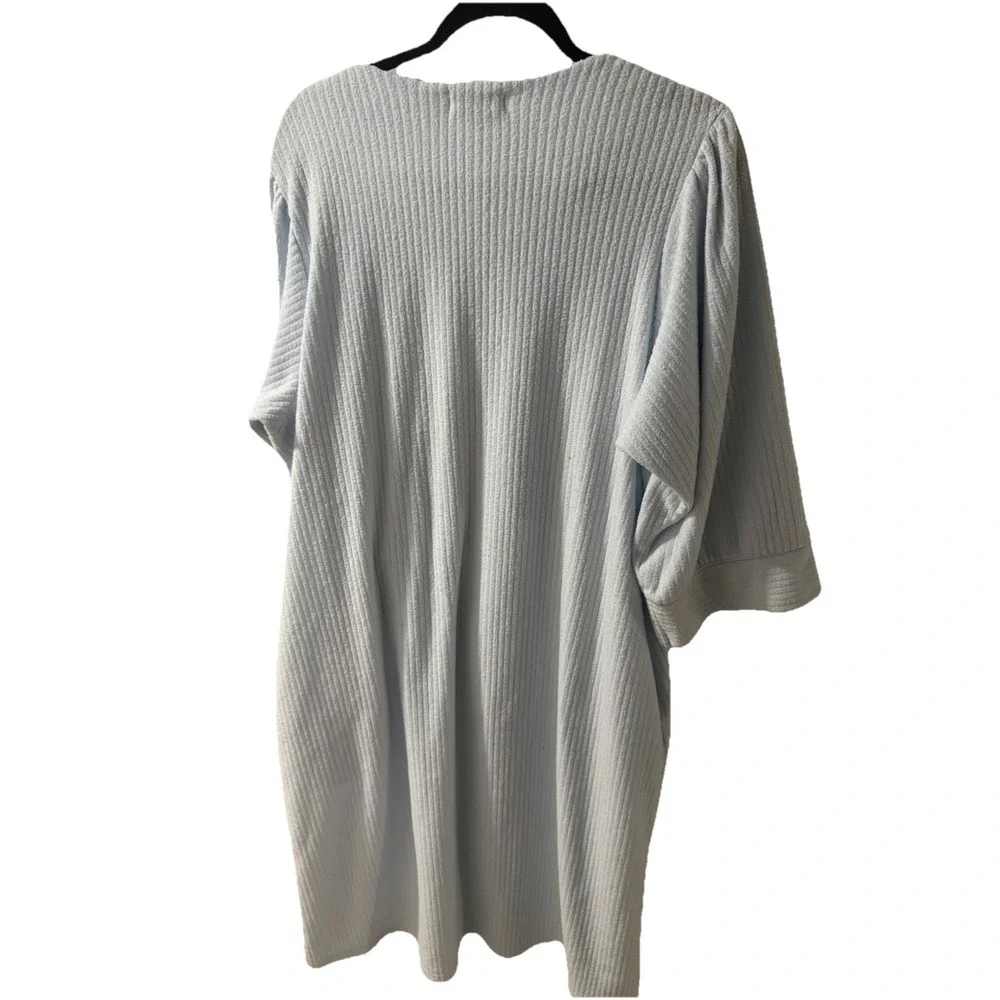 MISS‎ ELAINE Embroidered Blue Long Fleece Puff 3/4 Sleeve Bathrobe Full Zip XL